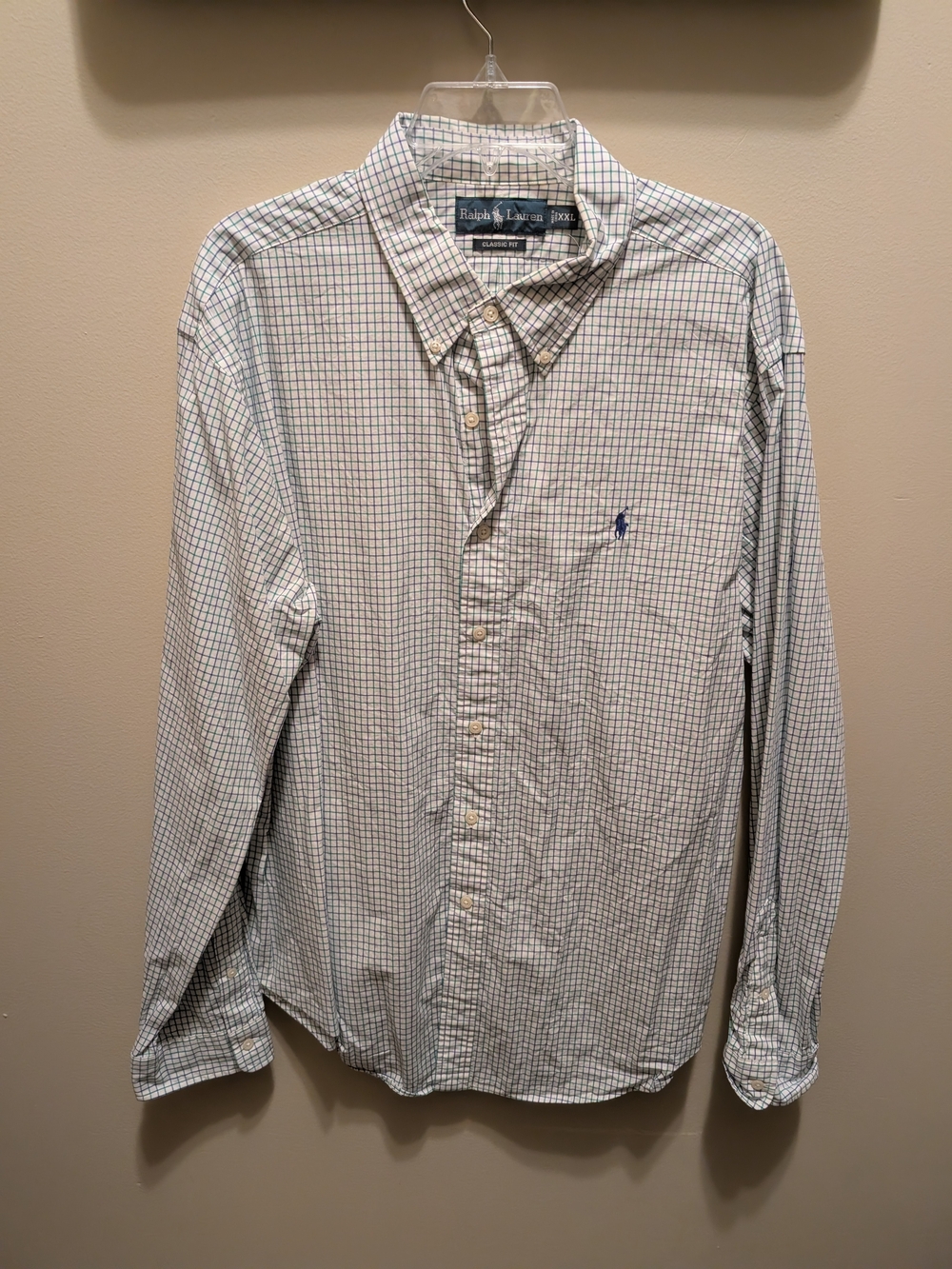 Ralph Lauren White Shirt with Navy and Green Windowpane Check